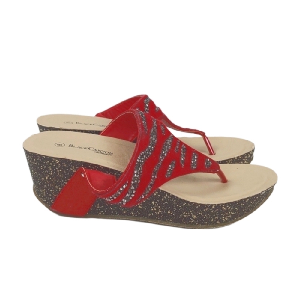 Metallic Marcasite Studded Platform Sandals in Red, Size 8